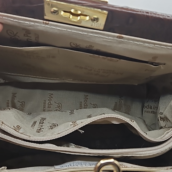 Croc Embossed Italian Leather Satchel in Taupe - Picture 4 of 10